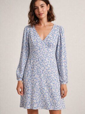 GB Floral Long Sleeve Dress - Blue and White